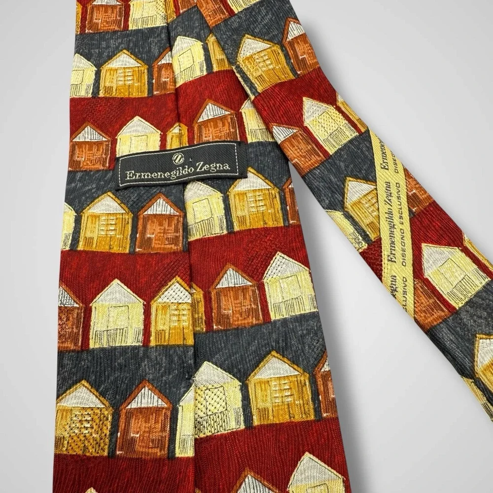 ERMENEGILDO ZEGNA Mens Silk Necktie ITALY Luxury Houses‎ Village Burgundy Multi
